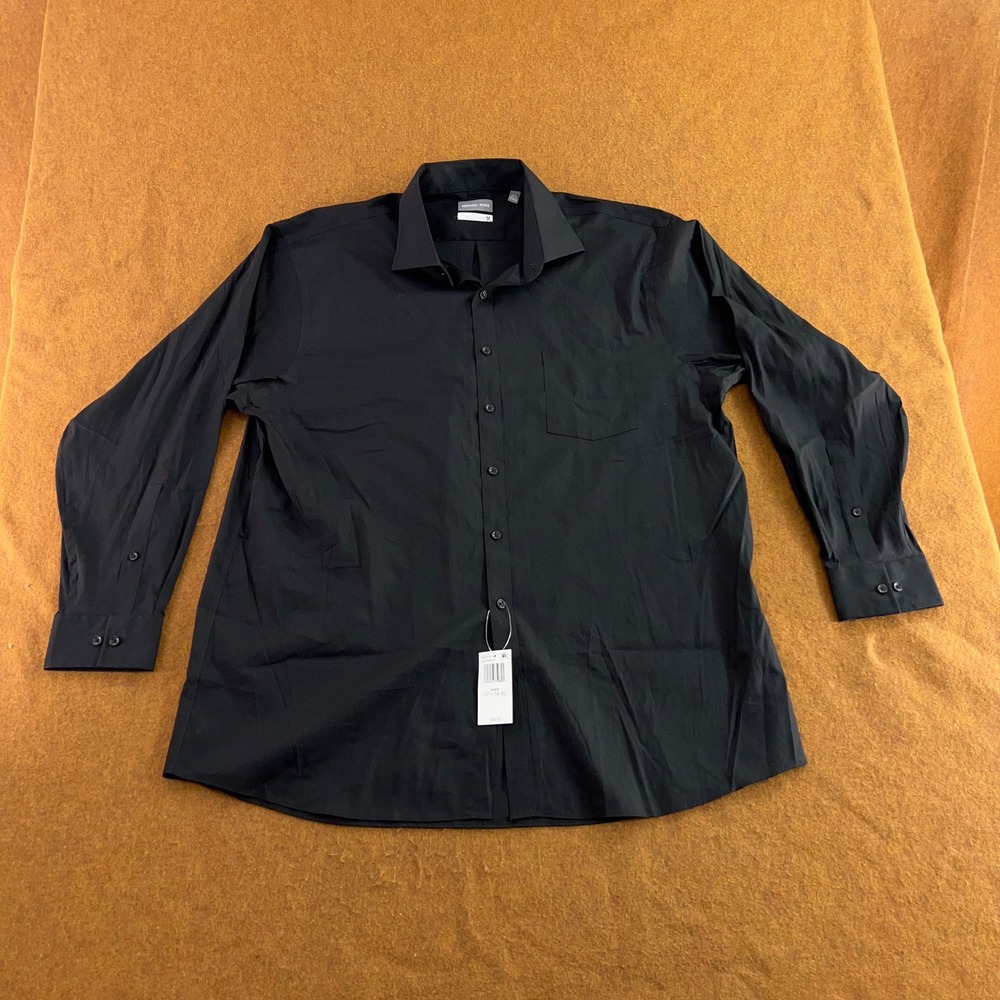 Michael Kors Mens 17.5 34-35 Black Big Fit Travel Stretch Button Up Shirt NWT
